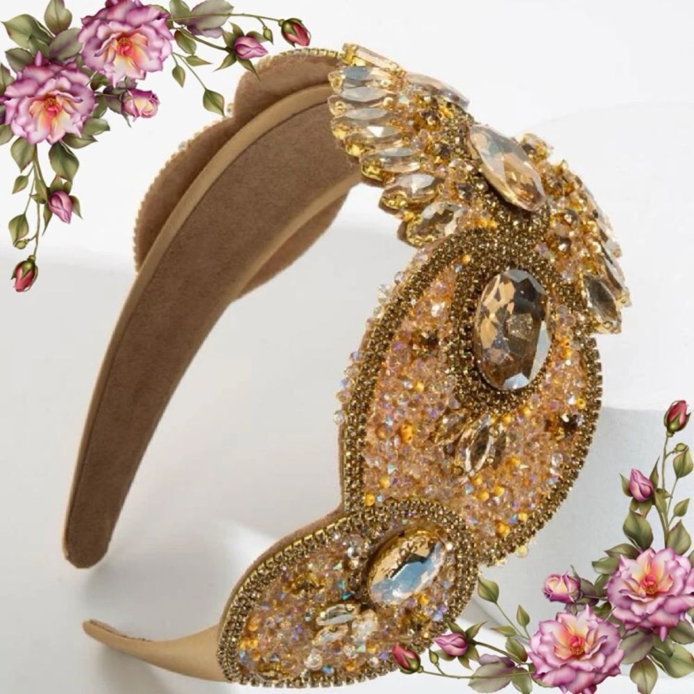 Cubic Zirconia Decor‎ Headband Gorgeous Wide Edge Gem Rhinestone Headband